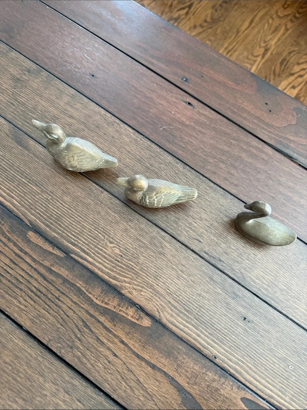 Brass Duck Swan Figurine Set 3 Piece Vintage Bird Decor